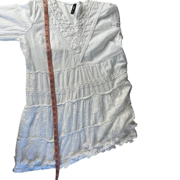 Me 2 Magic Mini Dress XL Cotton White Eyelet Lace Tassel Boho Prairie Beachy - Picture 12 of 12